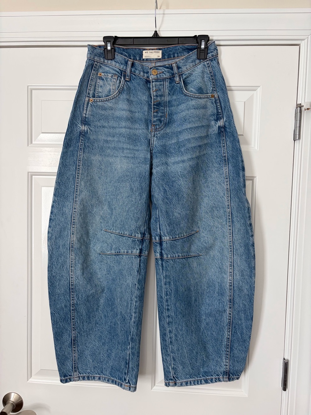 Free People Good Luck Mid-Rise Barrel Jeans Ultra Light Beam 26